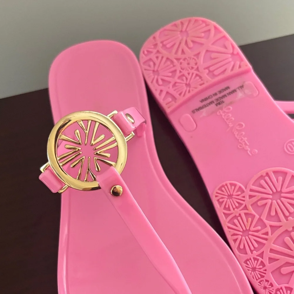 Lilly Pulitzer Hollie Jelly Sandals | Size 10 Pink Gold Accents – Excellent - Picture 6 of 6